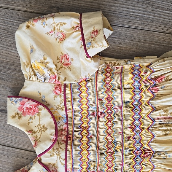 Handmade Prairie Floral Butter Yellow Kids Dress - Picture 3 of 8